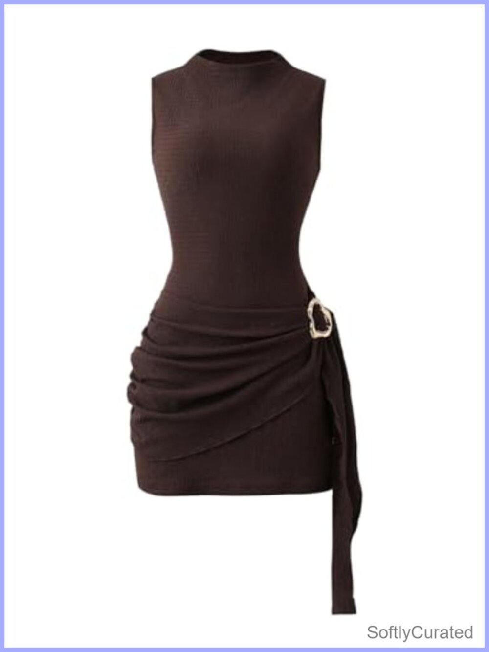 SOLY HUX Mock Neck Bodycon Mini Dress Ruched Sleeveless Cocktail
